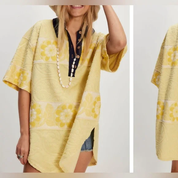 NWT Free People We The Free Always Sunny Tee - yellow combo - large - Picture 2 of 9